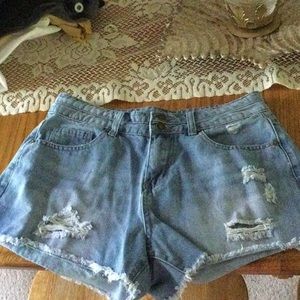Distressed jean shorts